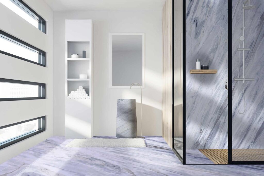 Arredo bagno in marmo grigio Moncervetto: per un ambiente raffinato