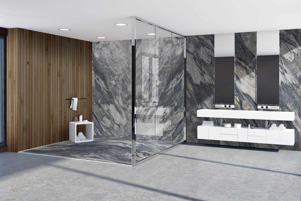 Un bagno di lusso: il fascino senza tempo del marmo grigio Moncervetto